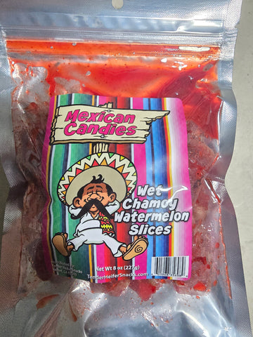 Wet Chamoy Watermelon Slices
