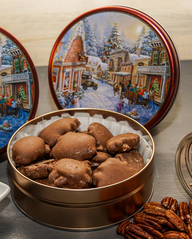Chocolate Pecan Caramel Cluster Turtle Tin