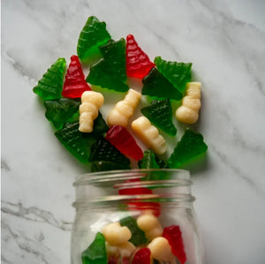 Red White and Green Gummy Trees & Snowmen